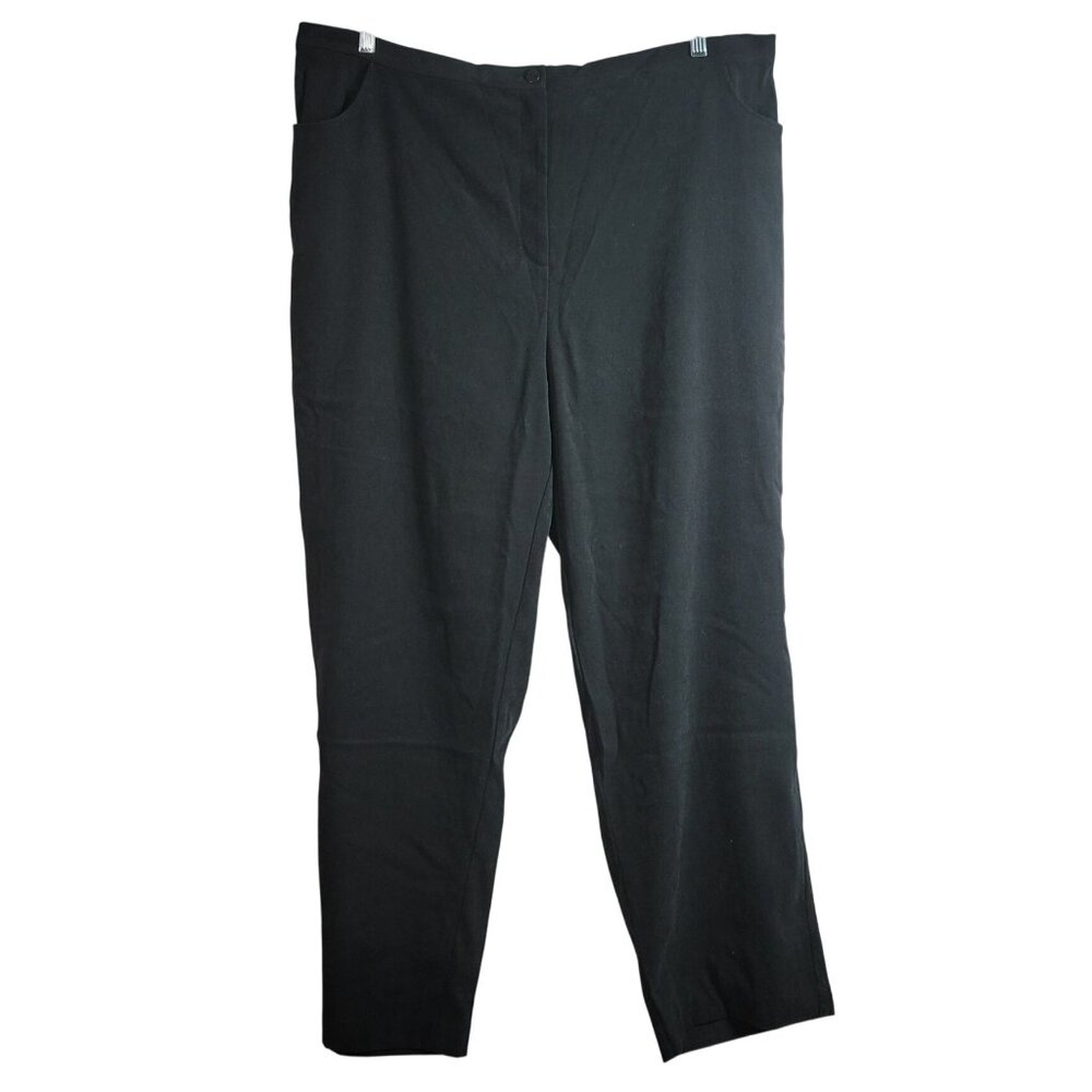 Susan Graver Velvety Pants Black 2X Zip Career Elastic Flat Front Straight NWT